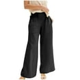 thumbnail image 2 of Pants for Women Womens Casual Long Pants Fashion Button High Waist Breathable Cotton Linen Palazzo Pants Solid Loose Wide Leg Leisure Trousers with Pocket, 2 of 7