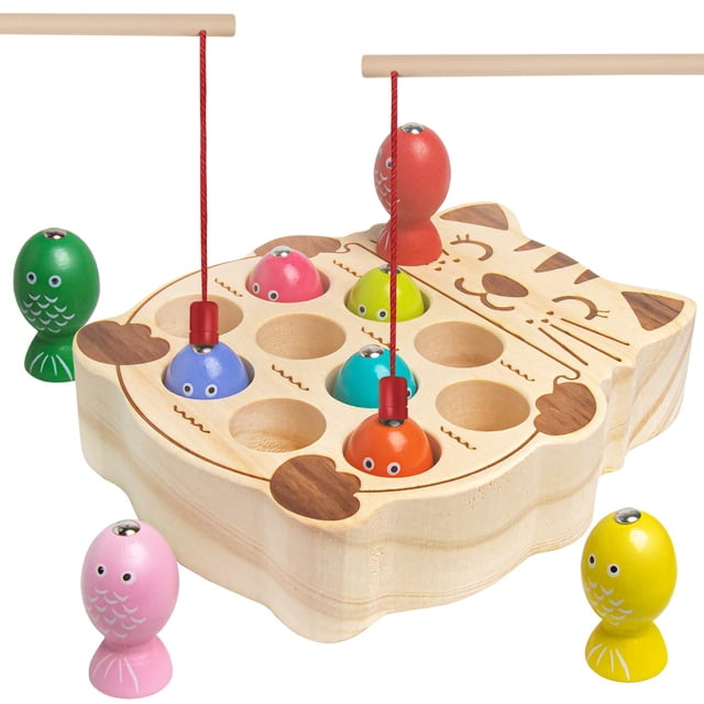 Juego de pesca magnético Montessori de madera para niños de 3 a 5 años