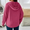 thumbnail image 4 of Rib Knitted Hooded Tops for Women Long Sleeve V Neck Casual Loose Oversized Tshirts Plus Size Blouses Solid Pullover Shirts Pink,4XL, 4 of 6