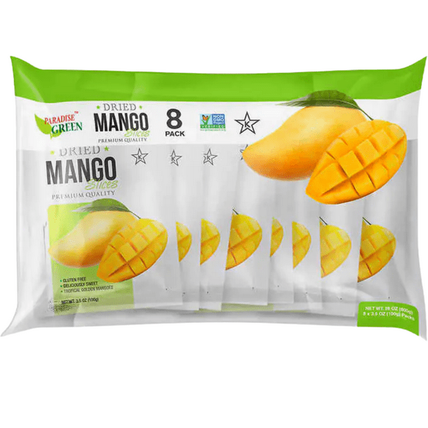 Paradise Green Premium Dried Mango Slices 8 Packs Individually Wrapped