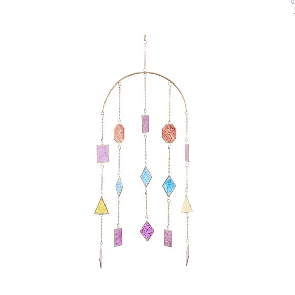 DecMode 34" Multi Colored Metal Indoor Outdoor Geometric Windchime with Stained Glass
