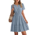 thumbnail image 5 of Neewe Ladies Summer Mini Dresses Loose Casual Plain V Neck Short Sleeve Pleated Hem Tunic Waist Short Shirtdress Daily, 5 of 8