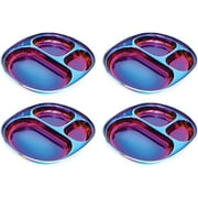 Stainless Steel Kids Plates | Pediatrician Designed | Balanced Bites Divided Plates for Toddlers | Non Toxic & 100% BPA Free | Dishwasher Safe | Set of 4 (Iridescent Blue)