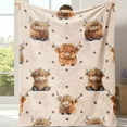 thumbnail image 4 of Fun Vintage Highland Cow Cozy Print Flannel Blanket - Soft, warm and lightweight, versatile home decor for all seasons, 4 of 5