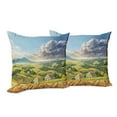 thumbnail image 6 of Ambesonne Landscape Throw Pillow Cover 2 Pack, Summer Rural Houses, 16", Green White Blue, 6 of 6