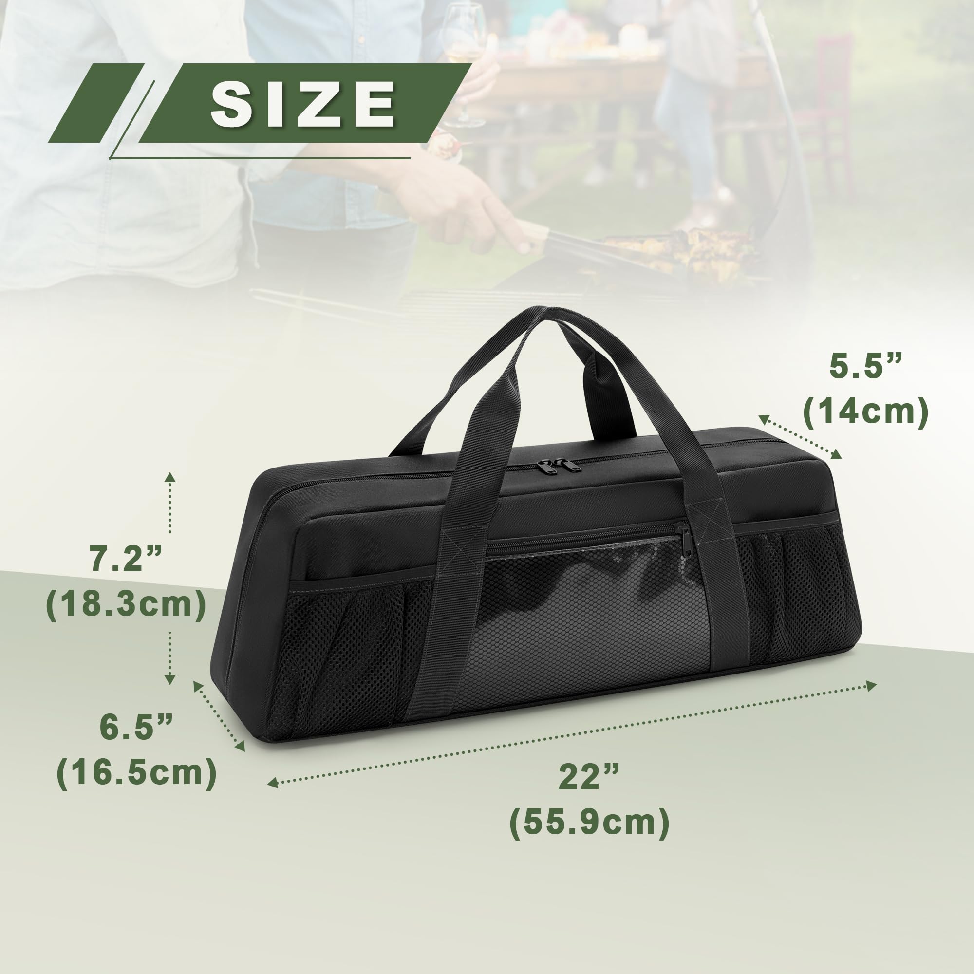 Arsvita Grill Tool Storage Bag, Outdoor BBQ Utensil Holder for Barbecue Tool up to 20", Large Grill Utensil Storage Caddy with Pockets, BBQ Accessories Case Container for Camping, Bag Only, Black