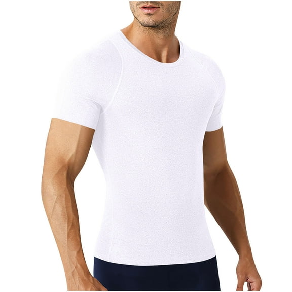 ShomPort Short Sleeve Mens Tee Round Neck Solid Color Tight Shirts Gym Sports Tshirt