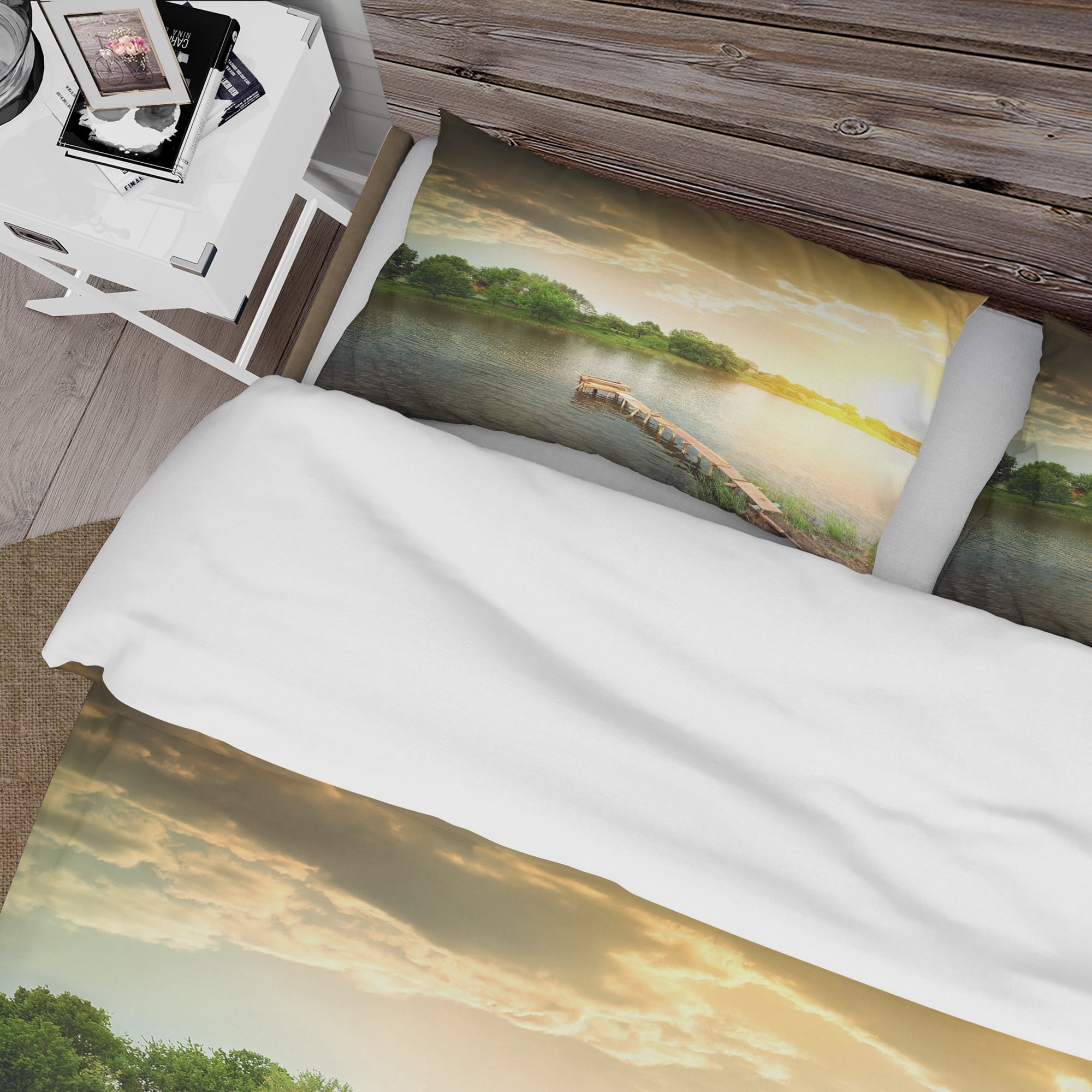 Designart 'Lake Under Evening Sun' Cabin & Lodge Duvet Cover Set