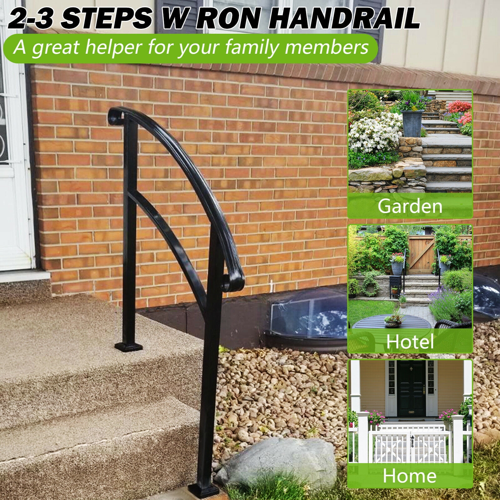 Buy Outdoor Stair Railing,Black Handrails for Outdoor Steps 3 Step
