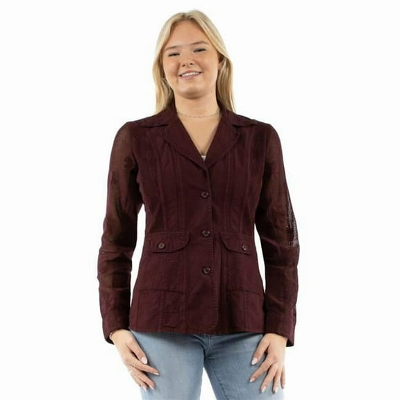 Scully PSL-280-BUR-S Western Jacket Womens Blazer Mesh Sleeve Shirt, Burgundy - Small