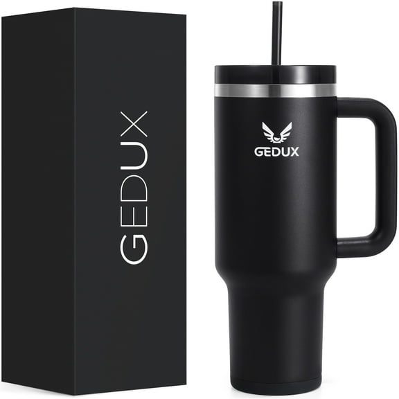 GEDUX 1200ml Tumbler with Handle, 2-in-1 Leak Proof Lid (Straw/Flip), Insulated Water Bottle, Stainless Steel Tumbler with Non-Slip Silicone, Wide Mouth Travel Mug Cupholder Friendly