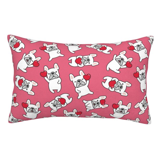 Balery French Bulldog And Heart Funda de Cojín Estampada, Regalos para Mujeres, Regalos de Amor para Ella, Regalos para Novia o Esposa, Funda de Almohada-14"x20"