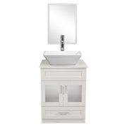 ELECWISH 24 Inch Bathroom Vanity Set with Sink PVC Board Cabinet Vanity Combo with Counter Top Ceramics Sink Vanity Mirror and 1.5 GPM Faucet
