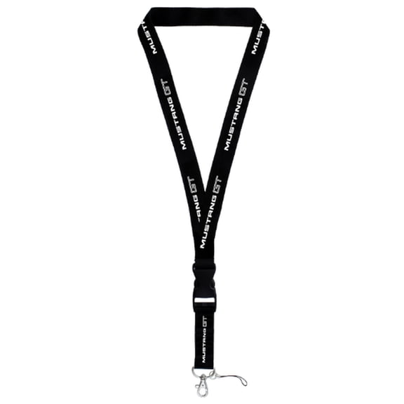 Ford Mustang GT Keychain Lanyard (White on Black)
