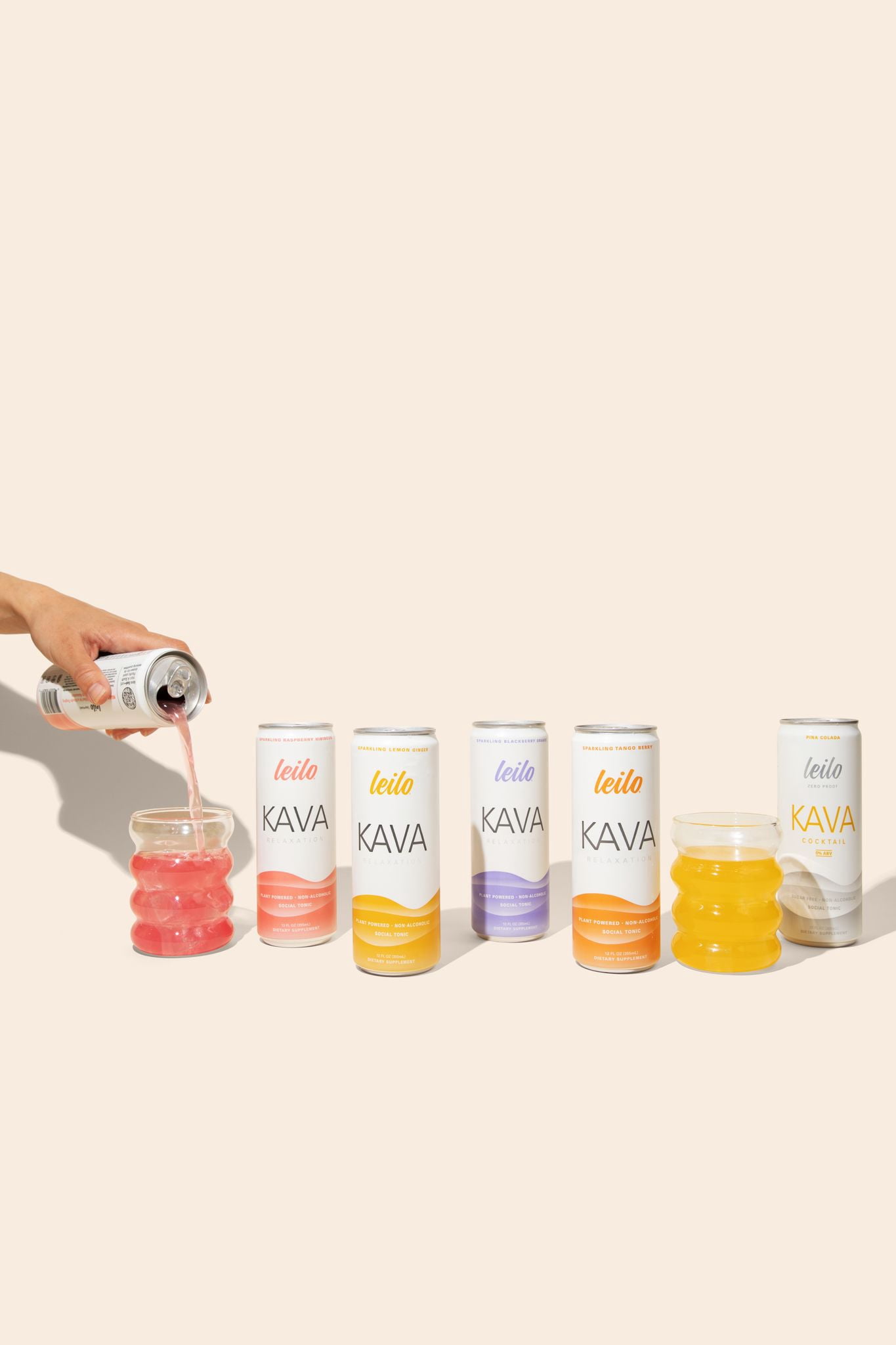 Leilo | Kava Powered Sparkling Relaxation Drink | Variety Sampler 6-pack – Non-Alc Calming Beverage – includes (3) Classic & (3) Mocktail Flavors | 12 fl oz Cans (Pack of 6)