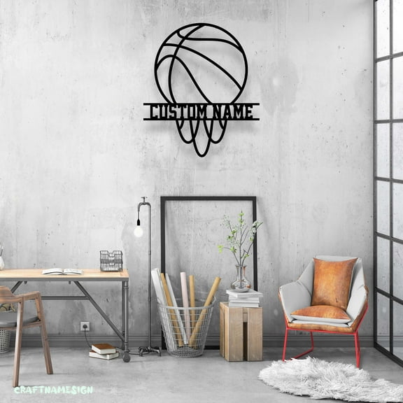 Craftnamesign Custom Basketball Metal Wall Art LED Light, Personalized Sport Player Name Sign