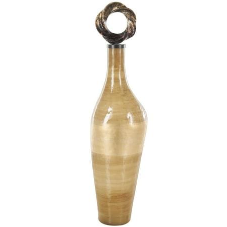 DecMode 6  x 23  Light Brown Glass Brushed Ombre Decorative Jars with Speckled Gold and Bronze Ring Top  1-Piece