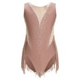 thumbnail image 3 of Alvivi Kids Girls Shiny Fringed Leotard Dance Ballet Tassel Dress Sheer Mesh Figure Skating Costume Coffee 12, 3 of 7