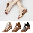 thumbnail image 6 of Nrmvnmi Women's Sandals Open Toe Wedge Sandal Cross Strappy Flat Summer Roman Shoes Zipper Closure Brown Mothers Day Gifts, 6 of 6