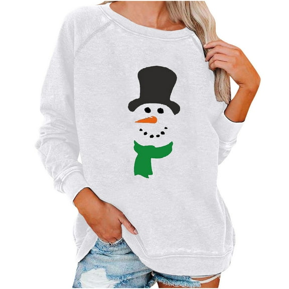 Fall Sweatshirts for Women Christmas Snowman Print Top Long Sleeve Round Neck Sweatshirt Cute Graphic Sweatshirts Women Sweaters Cheap
