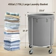 thumbnail image 2 of Laundry Basket with Wheels, 45 Gallons Rolling Laundry Hamper with Removable Bag and Steel Frame, Round Laundry Cart with 4 Casters, Ideal for Bedroom, Bathroom, Laundry Room, Gray, 2 of 16