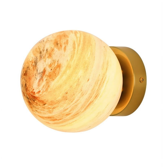 Tignapoo Unique Orange Planet Wall Light Iron Glass E26 Base 110-240V