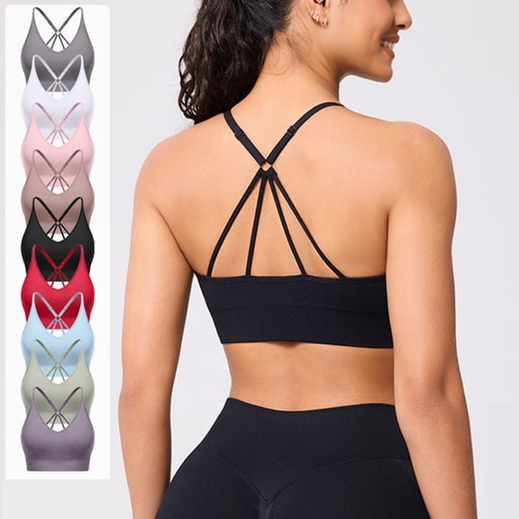 Bixock Sports Bras for Women Solid Color Thin Padding Parachute Back Thin Adjustable Straps Breathable Support for Yoga Daily Wear Bra