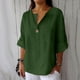thumbnail image 2 of Vestidos Casuales Para Mujer, Blusas De Mujer De Moda Camisa de lino con cuello en V y bolsillo abotonado para mujer, informal, con escote en V de un cuarto, 2 of 6