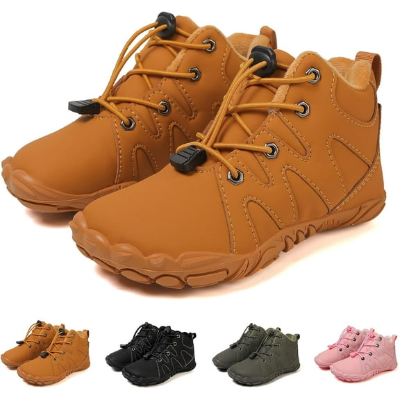 Kids Wide Toe Box Flexible Waterproof Shoes, Autumn Winter Warm Slip-On Little Kid shoes for Boys and Girls