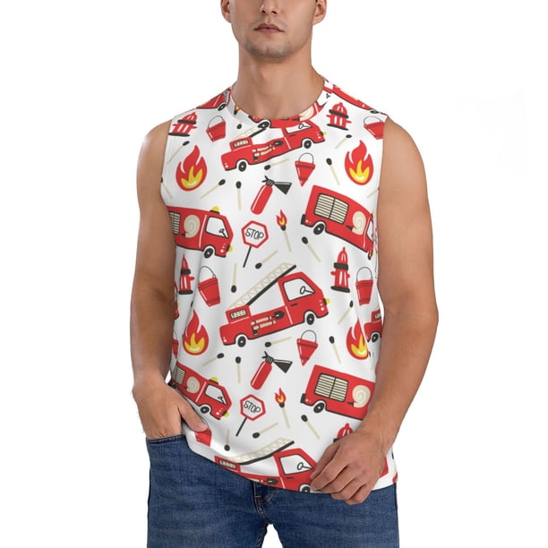 Fotbe Fire Truck Men's Camiseta sin Mangas Estampada para Hombres, Playera Casual para Gimnasio, Entrenamiento, Playa-Medium
