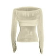 thumbnail image 4 of FAIWAD Women Off Shoulder Crop Tops Long Sleeve Slim Stretch Ruched Solid Color Pullover Tops, 4 of 5