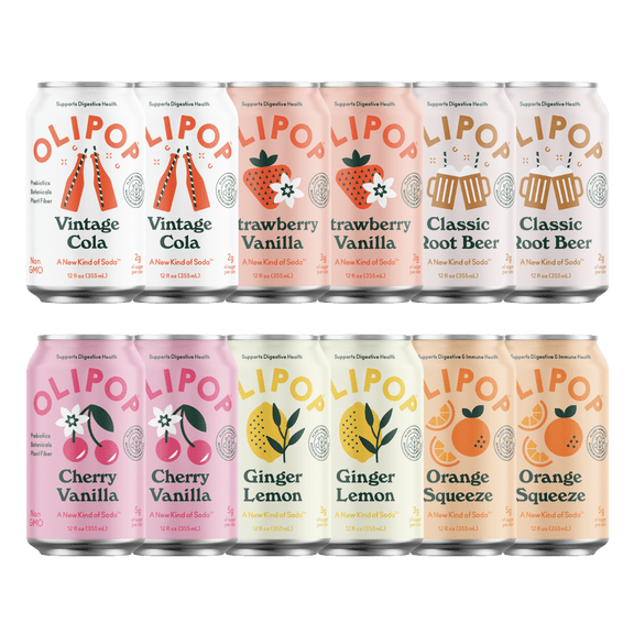 Olipop Prebiotic Soda Pop, Sampler Variety Pack, High Fiber, 12 fl oz 12 Pack