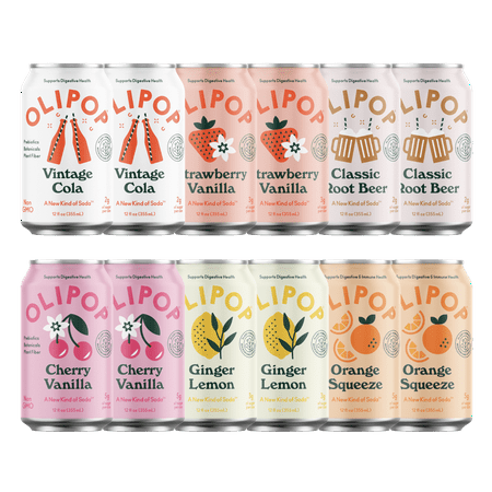 Olipop Prebiotic Soda Pop, Sampler Variety Pack, High Fiber, 12 fl oz 12 Pack