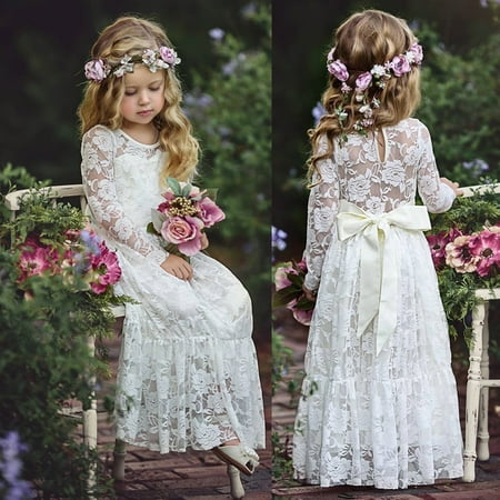 - Fancy Lace Flower Girl Dress Long Sleeves Princess Communion Dresses for 2-13T