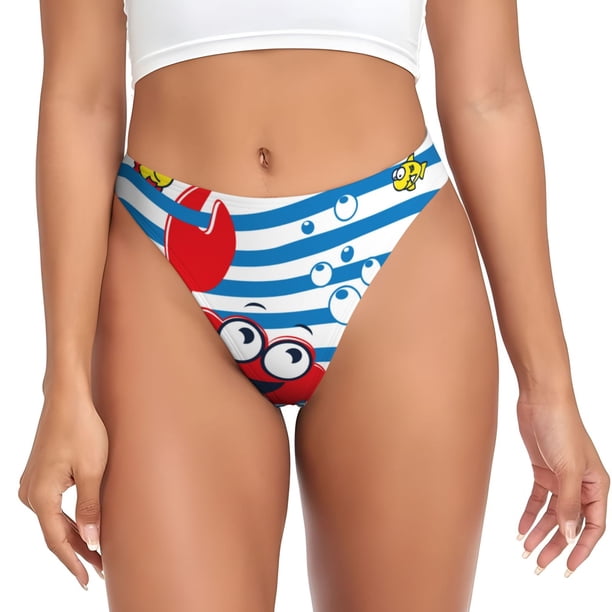 Fotbe Red Funny Crab on Blue Stripe Tanga Sin Costuras para Mujer con Estampado – Panties Invisibles, Transpirables y Cómodos para Uso Diario-XX-Large