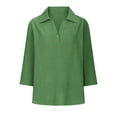 thumbnail image 5 of QETYUW 3/4 Sleeve T Shirts for Women Button Up V Neck Cotton Linen Tops Solid Color Plus Size Tshirts Summer Lightweight Tshirt, 5 of 6