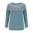 thumbnail image 5 of Fair Isle Sweater Women Vintage Long Sleeve Crewneck Sweater Fair Isle Knit Pullover Top Blue L, 5 of 6