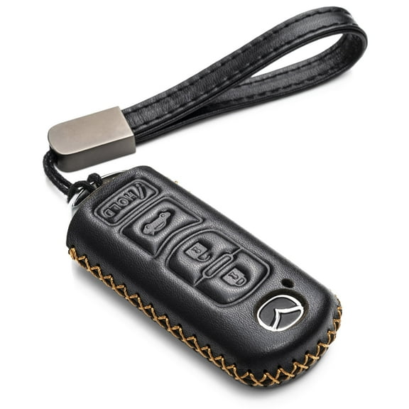 Vitodeco Genuine Leather Smart Key Fob Case Cover Protector - Compatible for Mazda 3, 6, CX-5, CX-7, CX-9, MX-5 Miata, Atenza Axela - 4 Buttons, Black