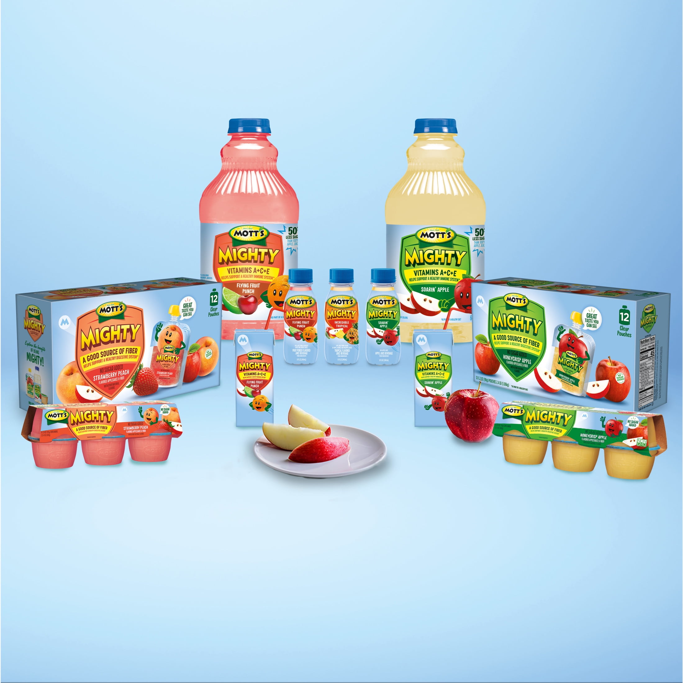 (2 pack) Mott's Mighty No Sugar Added Honeycrisp Applesauce, 3.9 oz, 6 Count Cups
