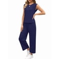 thumbnail image 3 of Two Piece Sets for Women Summer Vacation Outfits Cap Sleeve Tops Lounge Matching Sets Clothing Navy Blue XXL, 3 of 9