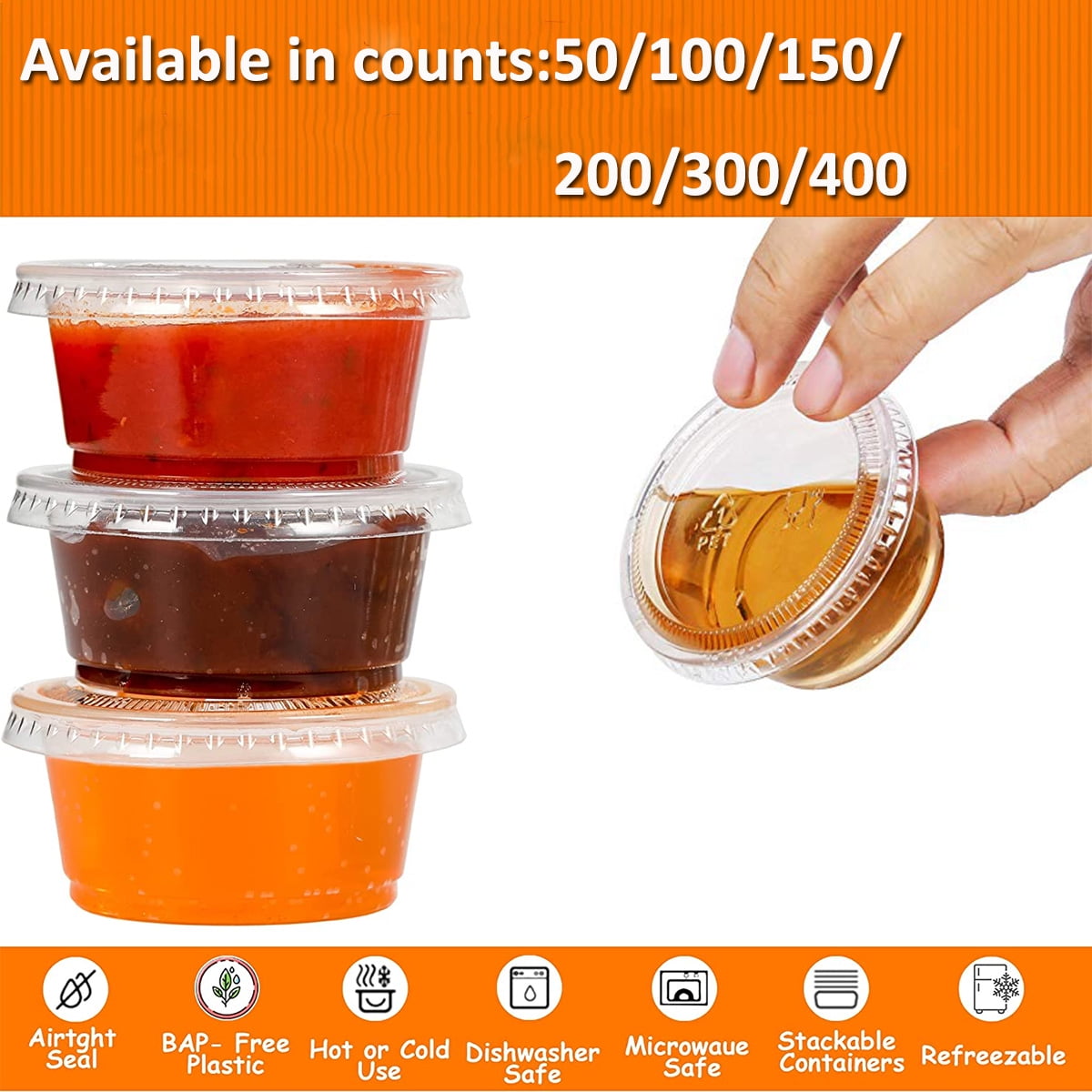 125 Count Mini Translucent Plastic Jello Shot Condiment Sauce Cups with  Lids for Restaurants, Dips & Salsa, 2-Ounce by Super Z Outlet 