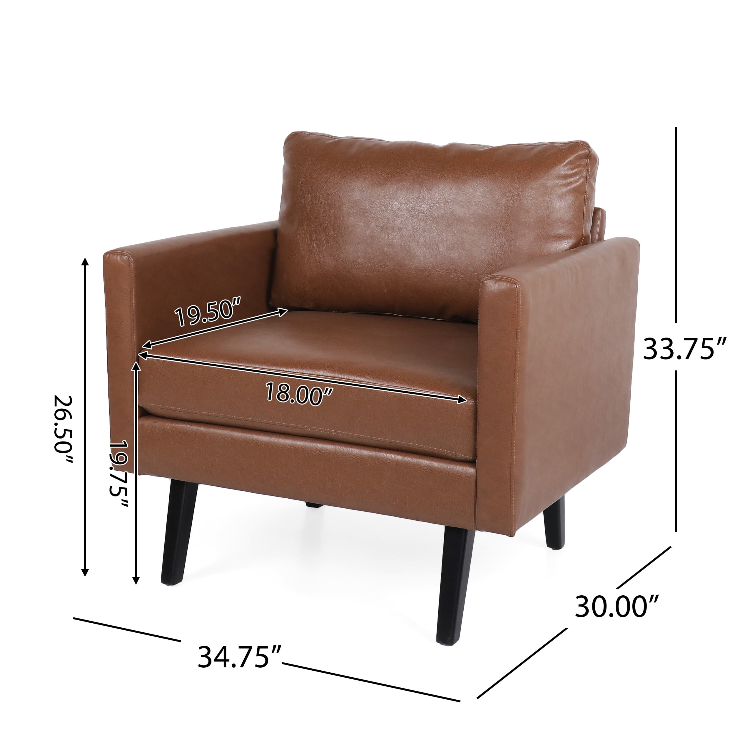 Noble House Carey Faux Leather Club Chair, Cognac Brown and Dark Brown