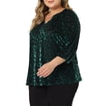 thumbnail image 4 of Agnes Orinda Women's Plus Size Velvet Semi Sheer Polka dots Peplum Blouse 1X Dark Green, 4 of 5