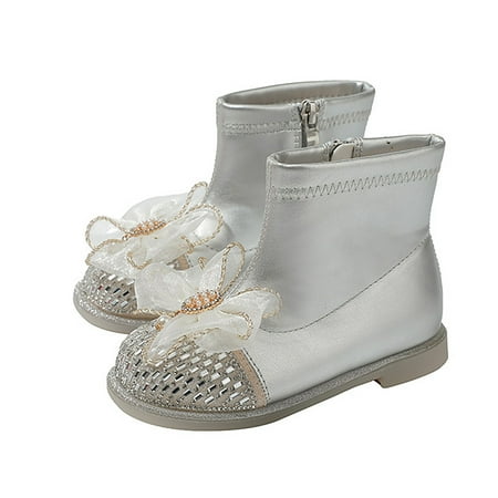 

Cathalem Toddler Shows Girls Girls Glitter Ankle Boots Kids Low Heel Dress Booties Fashion Side Zipper Short Flat Shoes Shoes Silver 3.5 Years