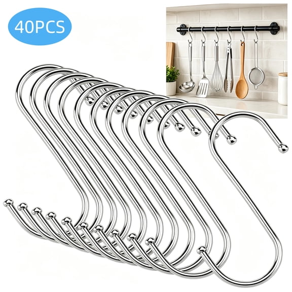 WLGJL 40 Pack S Hooks for Hanging, 3.9 Inch Metal S Shaped Hook Heavy Duty Hanging Hooks for Pots, Pans, Plants, Bags, Cups, Clothes (Silver)