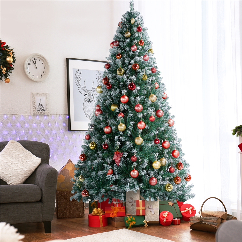 Yaheetech 7.5 Ft Frosted Artificial Christmas Tree with Foldable Metal Stand Hinged Snow Dusted 