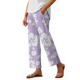 thumbnail image 1 of Women's Bohemian Floral Stripe Linen Capri Pants with Elastic Drawstring Waist for Spring Summer Beach Comfort, 1 of 6