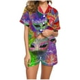 thumbnail image 2 of BLTIBY Womens Carnival Pajama Sets Printed Lounge Set Short Sleeve Top Shorts Fashion Comfortable Outfits with Pockets 2025 Green 4 XL, 2 of 7