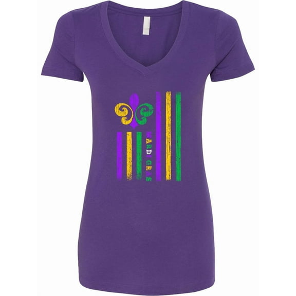 Inktastic Mardi Gras Flag Women's V-Neck T-Shirt