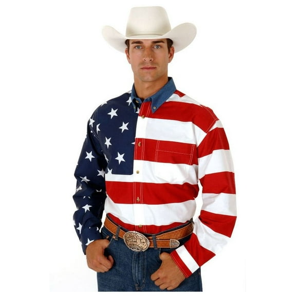 Roper Western Shirt Mens L/S Tall American Flag 03-001-0185-0701 RE